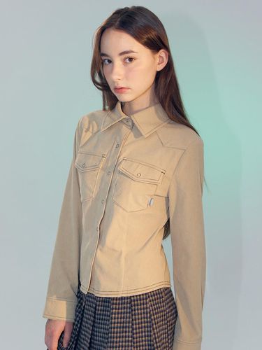 Corduroy Western Shirt [BEIGE] - DELICCENT - Modalova