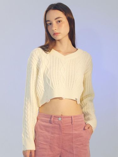 Crop Cable Pullover [IVORY] - DELICCENT - Modalova