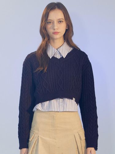 Crop Cable Pullover [NAVY] - DELICCENT - Modalova