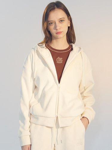 Corduroy Bonding Hooded Zip-Up [CREAM] - DELICCENT - Modalova