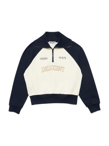 Half Zip-Up Fleece-Lined Color Sweatshirt [NAVY] - DELICCENT - Modalova