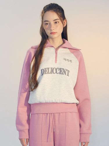 Half Zip-Up Fleece-Lined Color Sweatshirt [LIGHT P - DELICCENT - Modalova