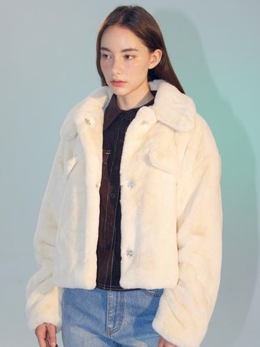 Eco fur half jacket [CREAM] - DELICCENT - Modalova