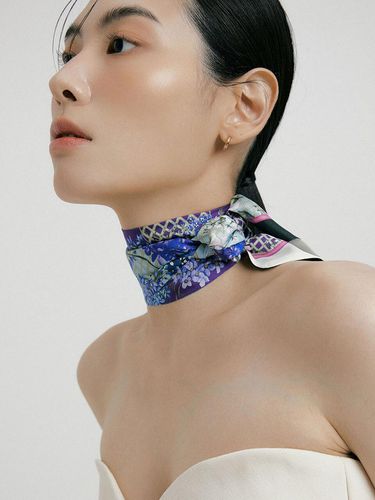 D_Flower-Evening Long Twilly Silk Scarf - Ven&Qu - Modalova