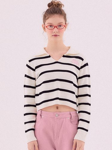 Stripe collar pullover [IVORY] - DELICCENT - Modalova