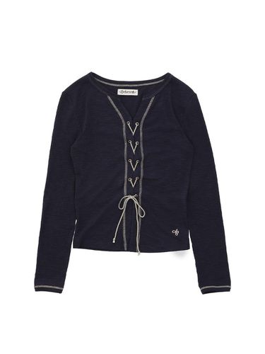 Coloring Lace-Up T-shirt [NAVY] - DELICCENT - Modalova