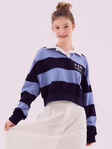 Stripe collar sweatshirt [BLUE] - DELICCENT - Modalova