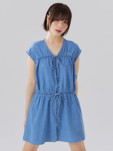 Denim Shirring Ribbon dress [BLUE] - DELICCENT - Modalova