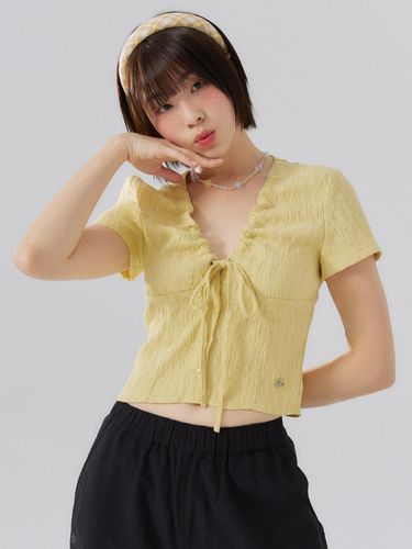 Ribbon Shirring Shirt [YELLOW] - DELICCENT - Modalova