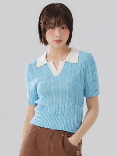 Coloring collar knitwear [SKY BLUE] - DELICCENT - Modalova