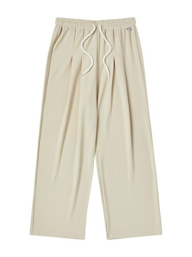 Ribbed two-tuck wide pants [IVORY] - DELICCENT - Modalova