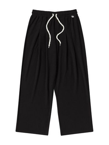 Ribbed two-tuck wide pants [BLACK] - DELICCENT - Modalova