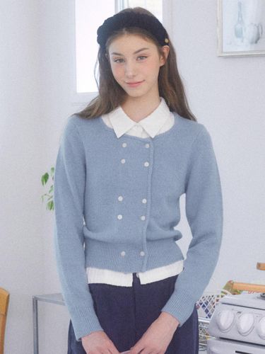 Double button Wool Cardigan [BLUE] - DELICCENT - Modalova