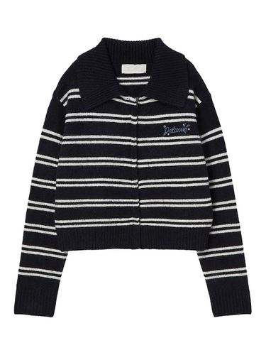 Stripe Zip-Up Cardigan [NAVY] - DELICCENT - Modalova