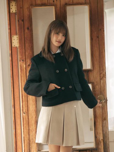 WOOL DOUBLE CROP COAT_NAVY - ANOETIC - Modalova