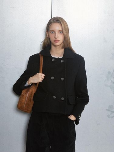 WOOL DOUBLE CROP COAT_BLACK - ANOETIC - Modalova