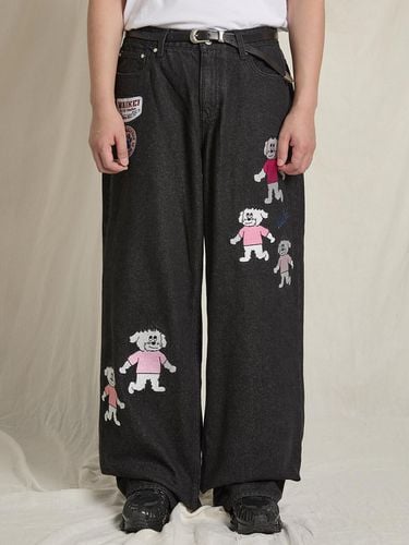 Multi Embroidery Denim Pants Black - WAIKEI - Modalova