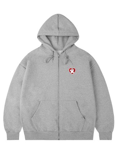 UNISEX] Bear Heart Embroidered Hooded Zip-Up_Gray - GRAVER - Modalova