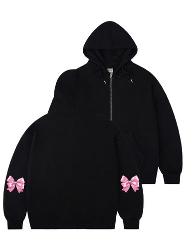 UNISEX] Elbow Ribbon Hooded Zip-Up_Black - GRAVER - Modalova