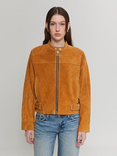 Calf Suede Zip Leather Jacket (Camel) - ANDROS - Modalova