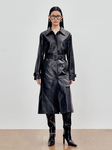 Belted lambskin Trench Coat (Black) - ANDROS - Modalova