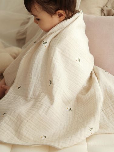 Wildflower Embroidery Beige Double Gauze Blanket - DECOVIEW - Modalova