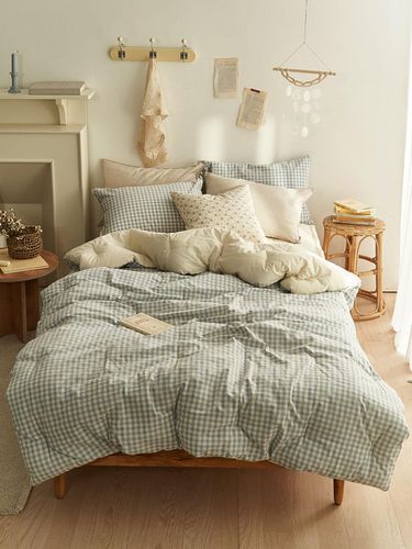 Comfort Blue Melange Check Quilted Comforter - DECOVIEW - Modalova