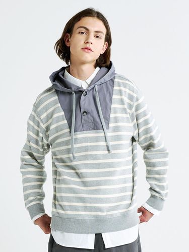 Stripe & Woven Hooded Oversized Fit Sweatshirt - CUSTOM US - Modalova