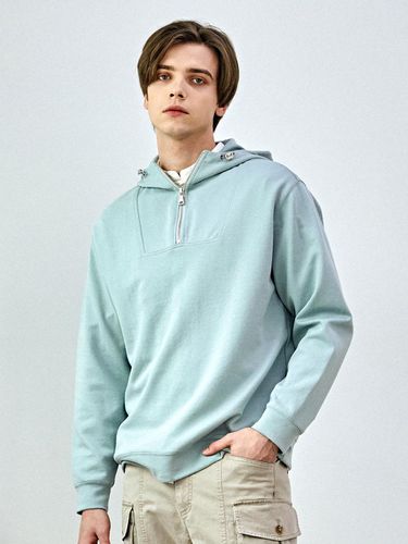 Preppy Hooded Semi-Zip up Sweat Shirt GRN - CUSTOM US - Modalova