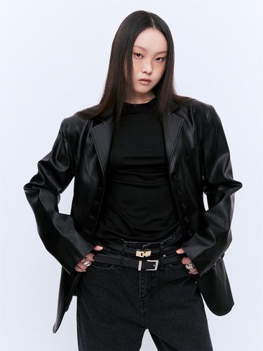 BUTTON LEATHER JACKET BLACK - YUJI - Modalova