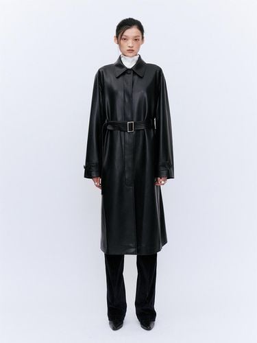 LEATHER LONG COAT BLACK - YUJI - Modalova