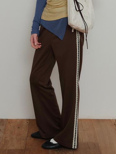 Lace Trim Track Pants - Brown - poev - Modalova