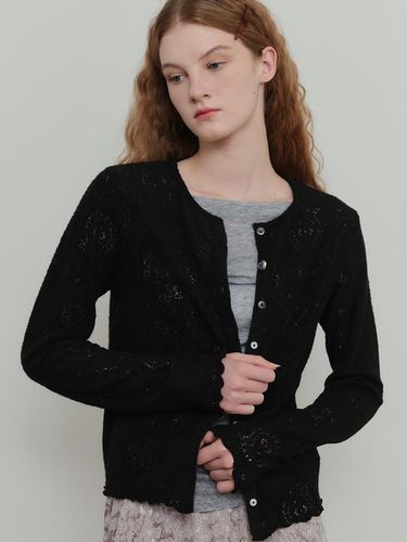 Flower Mix Button Cardigan - Black - poev - Modalova