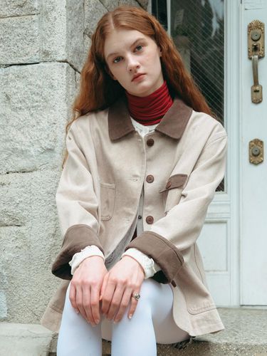 Round Pocket Work Jacket - Beige - poev - Modalova