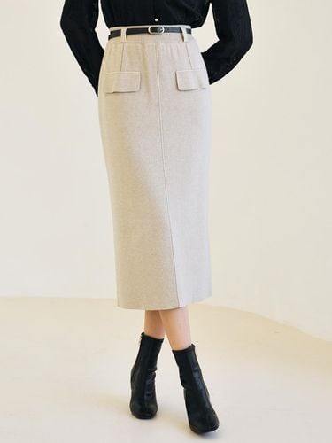 Set)Front Pocket Back Slit Knit Long Skirt & Belt - JUARR - Modalova