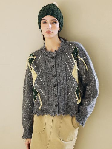 Vintage Argyle Thick Twisted Knitted Cardigan_3col - JUARR - Modalova