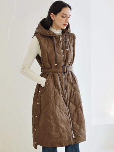 Down 100% Long Hooded Quilting Belted Vest - JUARR - Modalova