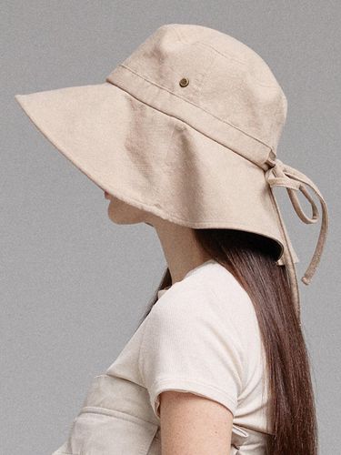 Ribbon Linen Bucket Hat Loures (4 colors) - WHITE SANDS - Modalova