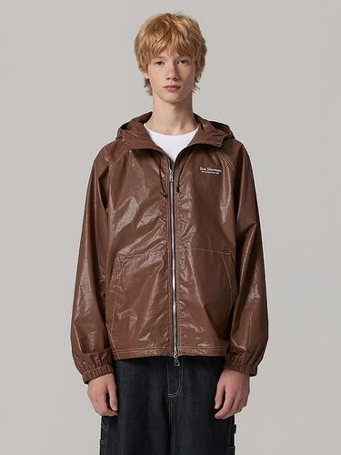 Glossy Logo Coated Hooded Jumper Brown - bensherman - Modalova