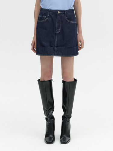 TURN UP MINI DENIM SKIRT_NAVY - L’H.A.S - Modalova