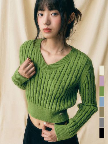 V - neck Cable Knitwear - 7 COLORS - vivacious - Modalova