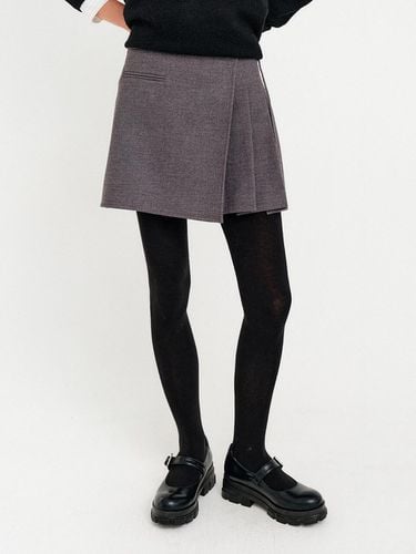 Royal Wool Wrap Pleated Skirt - Charcoal - LOOKAST - Modalova