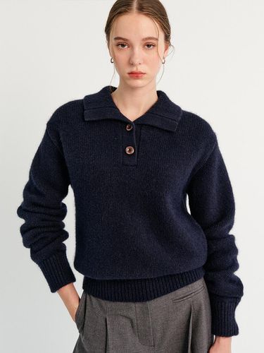 Cindy Fur Collar Knit - Navy - LOOKAST - Modalova