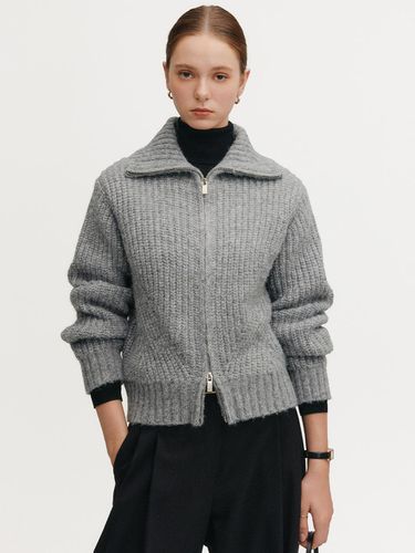 Tina Wool High Neck Knit Zip-up - Grey - LOOKAST - Modalova