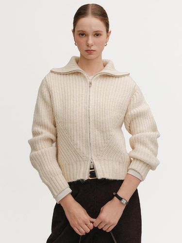 TINA wool high neck knitwear zip-up_beige / TINA W - LOOKAST - Modalova