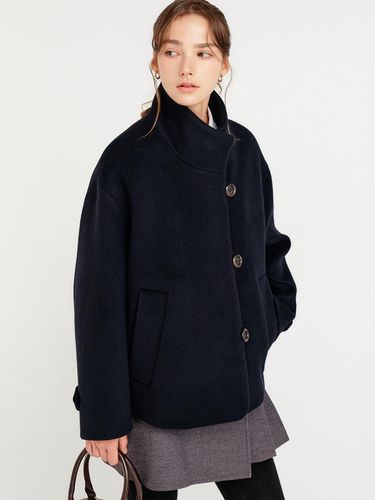 Nib Wool Half High Neck Coat_Navy / NIVE WOOL HALF - LOOKAST - Modalova