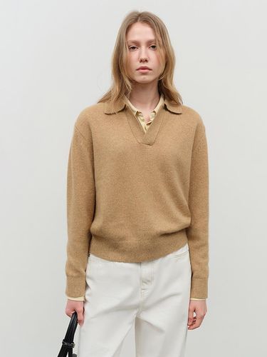 UNISEX OPEN COLLARED CASHMERE SWEATER CAMEL_UDSW4D - Dunst for WOMEN - Modalova