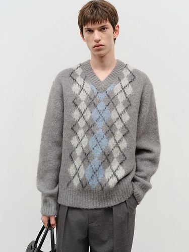 UNISEX BABY ALPACA ARGYLE SWEATER MELANGE GREY_M_U - Dunst for MEN - Modalova