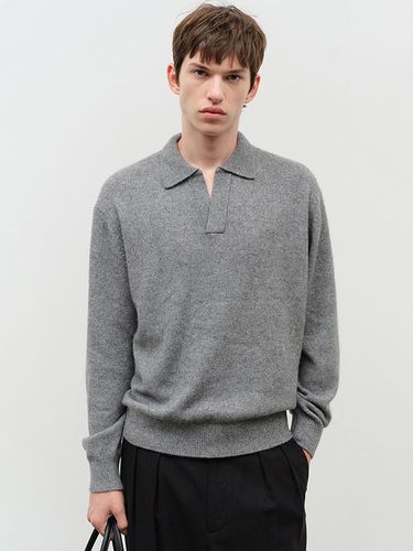 UNISEX OPEN COLLARED CASHMERE SWEATER MELANGE GREY - Dunst for MEN - Modalova