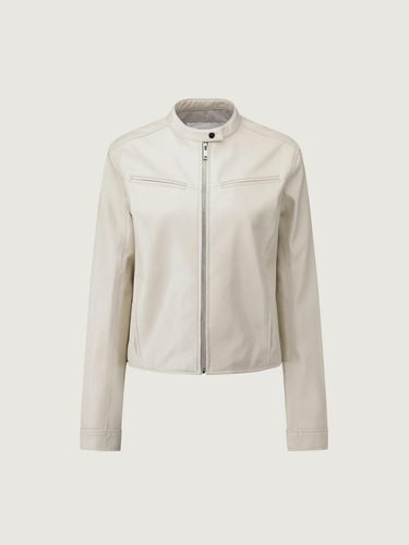 Vegan Leather Short Biker Jacket Light Beige - DEKAVV - Modalova